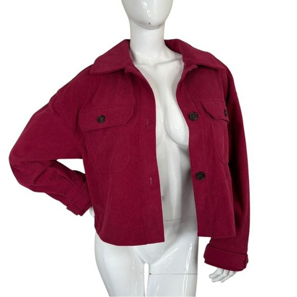 Avec Les Filles Anthro Cropped Corduroy Jacket S Shacket coat Raspberry pink Red - Picture 11 of 14